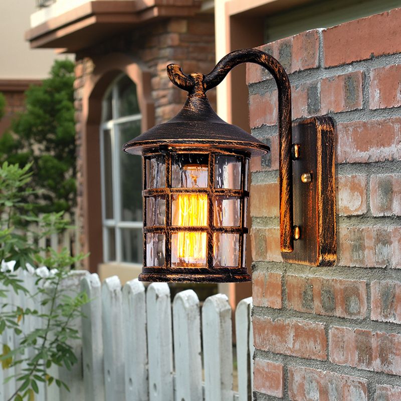 Modern Style Aluminum Wall Light Cage Shape Wall Sconce with Glass for Outdoors