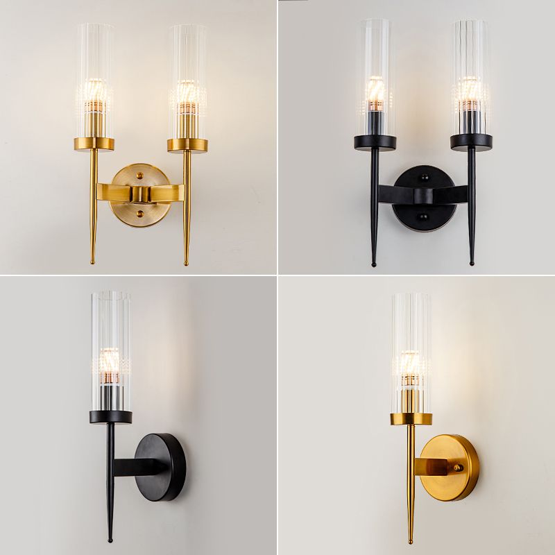 Iron Sconce Light with Clear Crystal Shade Postmodern Wall Lighting Fixtures