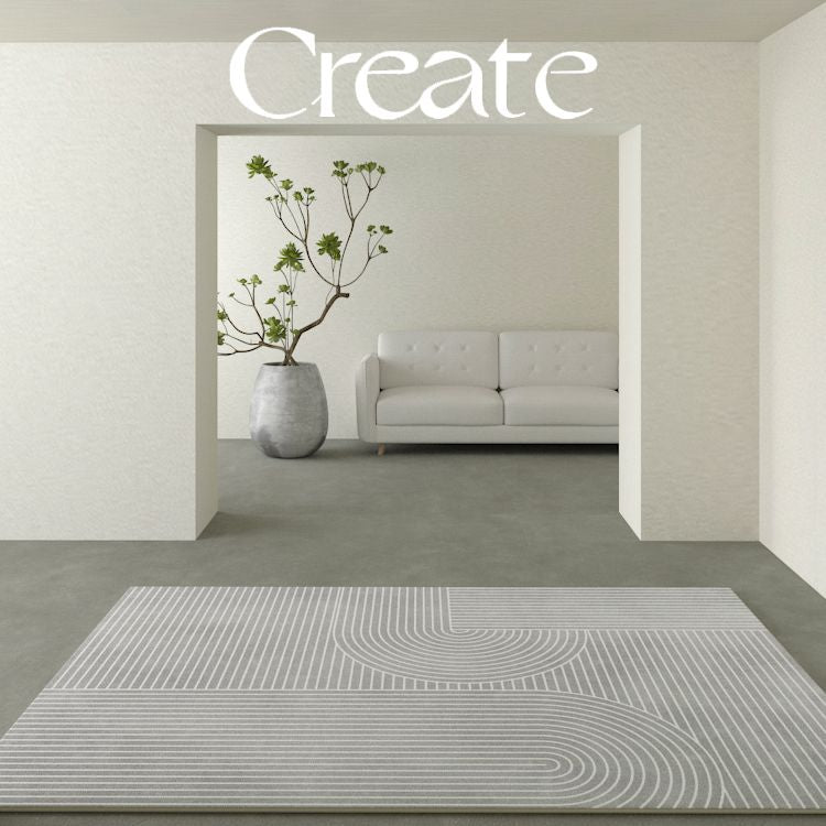 Grey Tone Modern Area Rug Polyester Stripe Print Rug Non-Slip Backing Indoor Rug for Home Decor