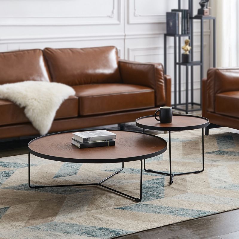 Modern Style Slate/wood Top Metal Iron Base Round Coffee Table