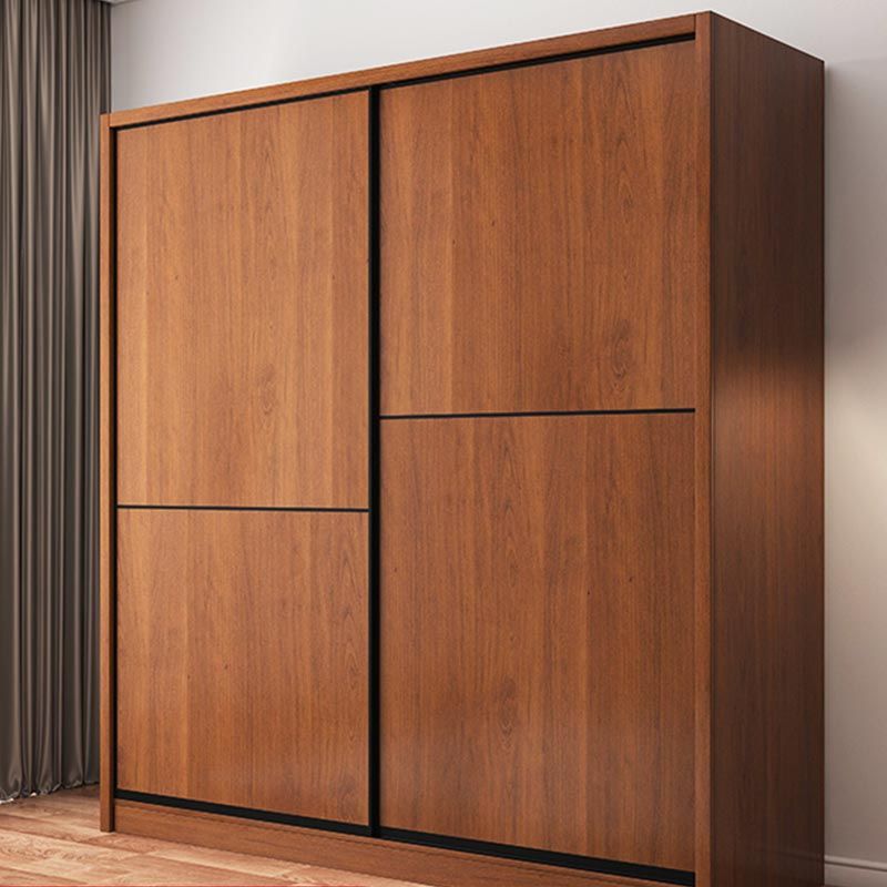 Brown Manufactured Wood Wardrobe Traditional Cabinet with Sliding Doors