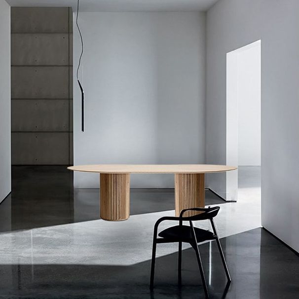 Solid Wood Contemporary Oval Indoor Table Wood Top Table for Dining Room and Kitchen