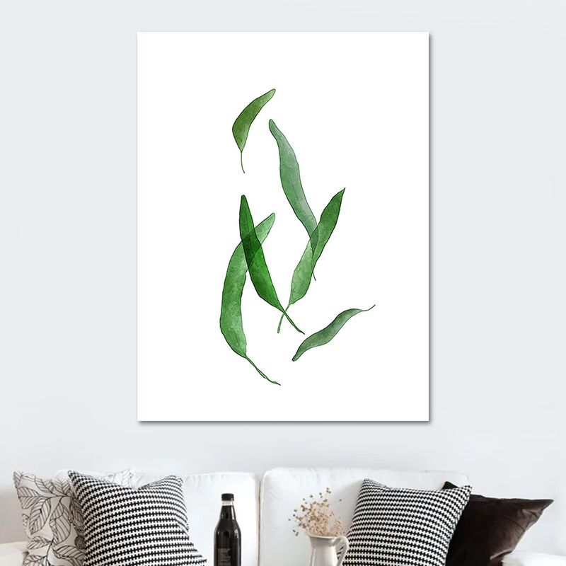Rural Botanical Leafage Art Print Green Textured Wall Decoration for Sitting Room