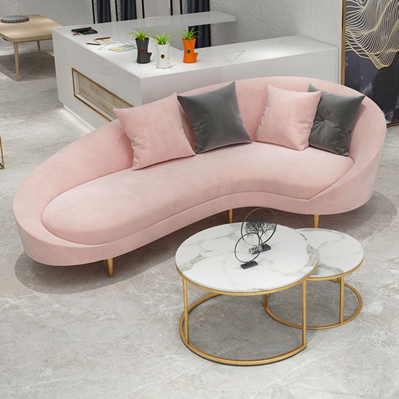 Curved Velvet Sofa Tight Back 33.46 inch High Sloped Arm Sofa