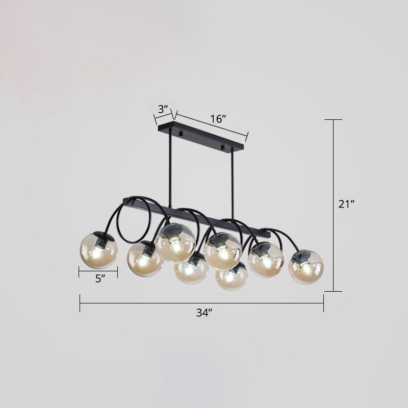 Modern Sphere Island Light Glass Dining Room Suspended Lighting Fixture in Black