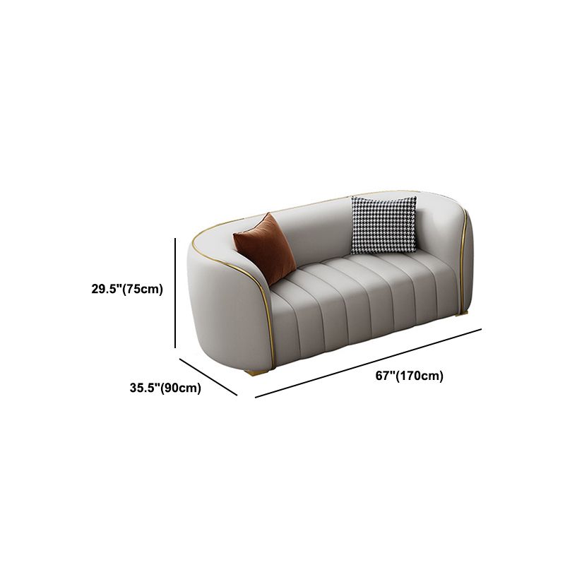 Genuine Leather Sloped Arm Sofa Modern Beige Sofa with Pillows