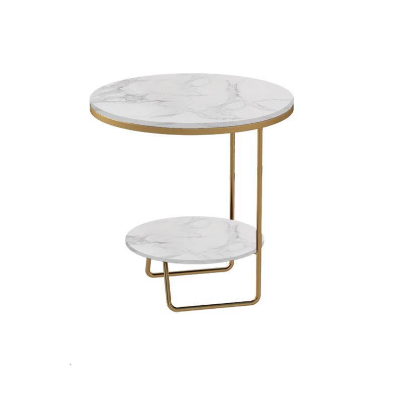 Round Glass & Stone Top Sofa Side Accent Table Frame Shelf Included End Table - Dia 19.69"