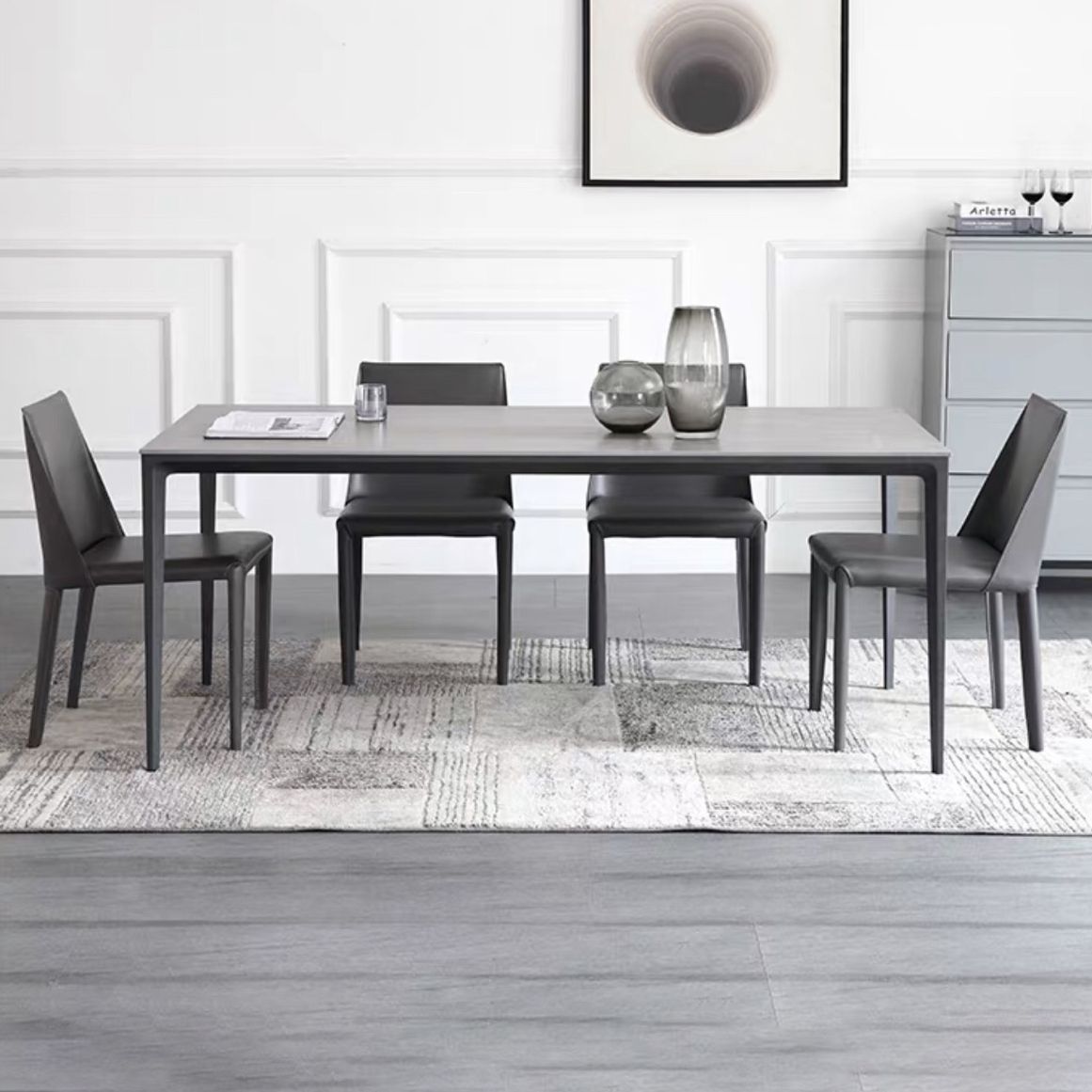Standard Sintered Stone Top Dining Set with Black Metallic Legs Base for Dining Furniture