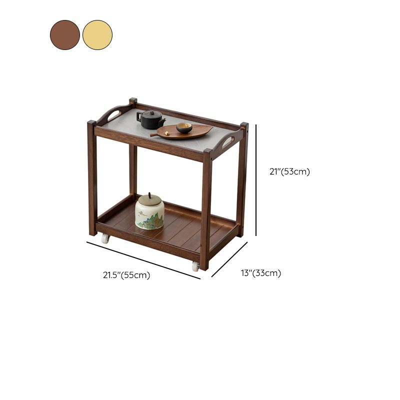 Contemporary Solid Wood with Shelf Rectangular Double Tier Side Table