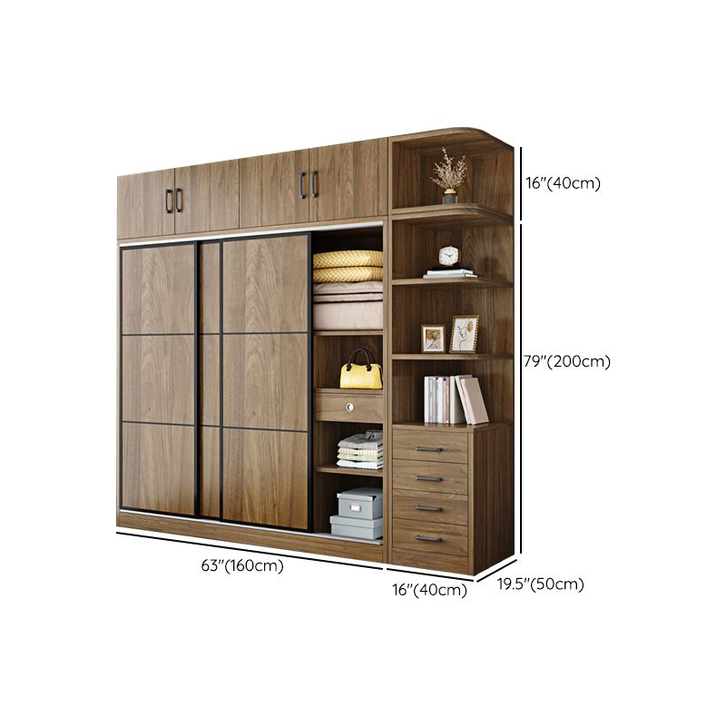 Modern Style Freestanding Wardrobe Pine Wood Wardrobe with Drawer