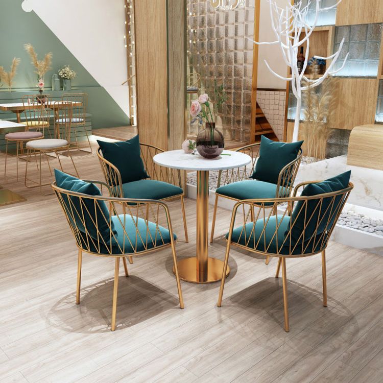 Glam Dinette Set for Home 1/2/3/5 Pieces White Dining Table Set with Metal Chairs