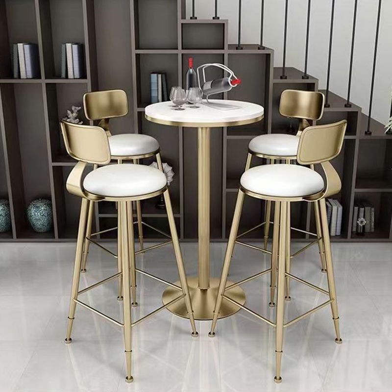 Stone Bar Dining Table Glam Round Bar Table with Pedestal for Milk Tea Shop Cafe