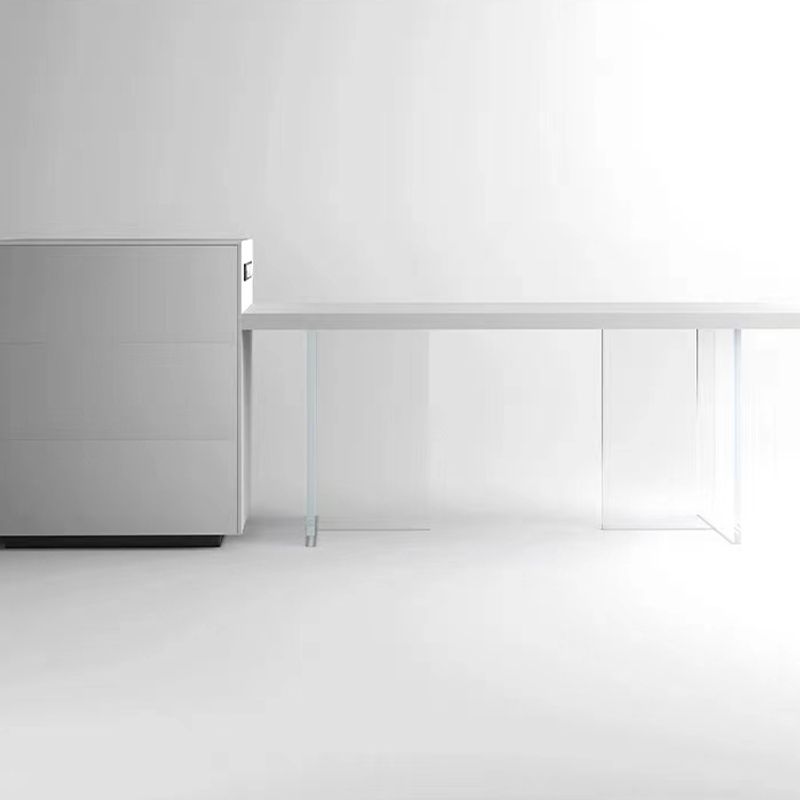 Rectangle Wood Top Dining Table Acrylic Base Modern Dining Table for Living Room