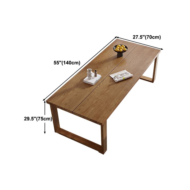 Brown Solid Wood Dining Table Modern Rectangular Furniture with Double Pedestal Base