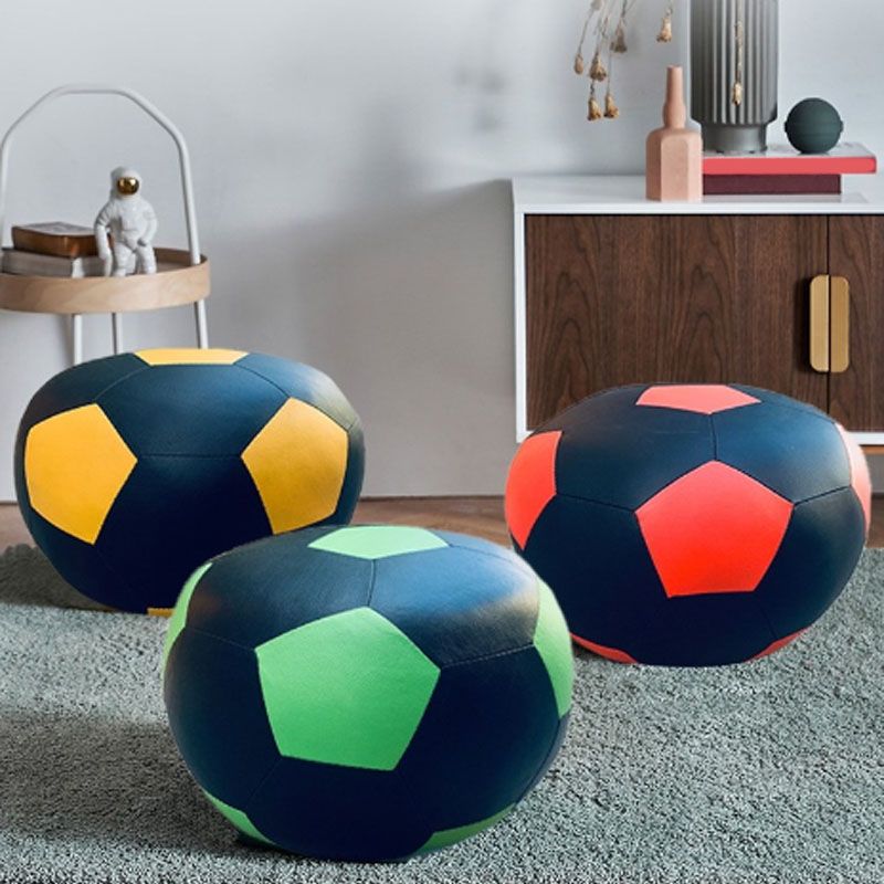 Modern Pouf Ottoman Faux Leather Water Resistant Upholstered Spherical Ottoman