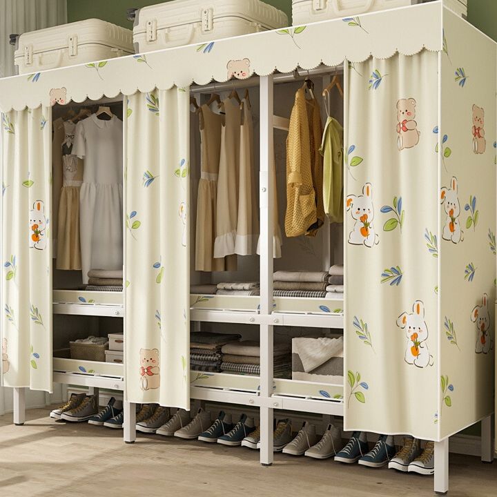 Modern Freestanding Metal Frame Wardrobe Foldable Wardrobe with Garment Rod