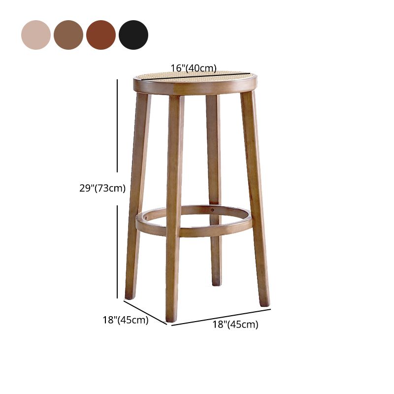 Contemporary Design Solid Wood Bar Stools Wicker Backless Stools