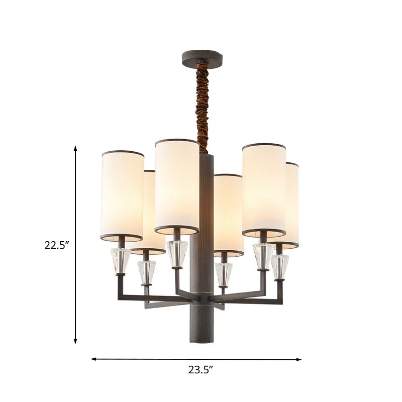 6/8 koppen stof kroonluchter lamp traditionele witte kolom eettafel suspensie hanger licht met kristallen decor