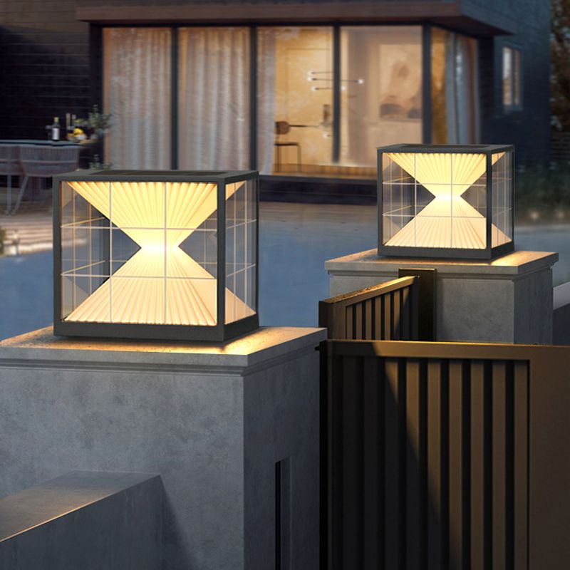 Metal Square Shape Outdoor Light Modern Style 1 Light Solar Pillar Light in Black