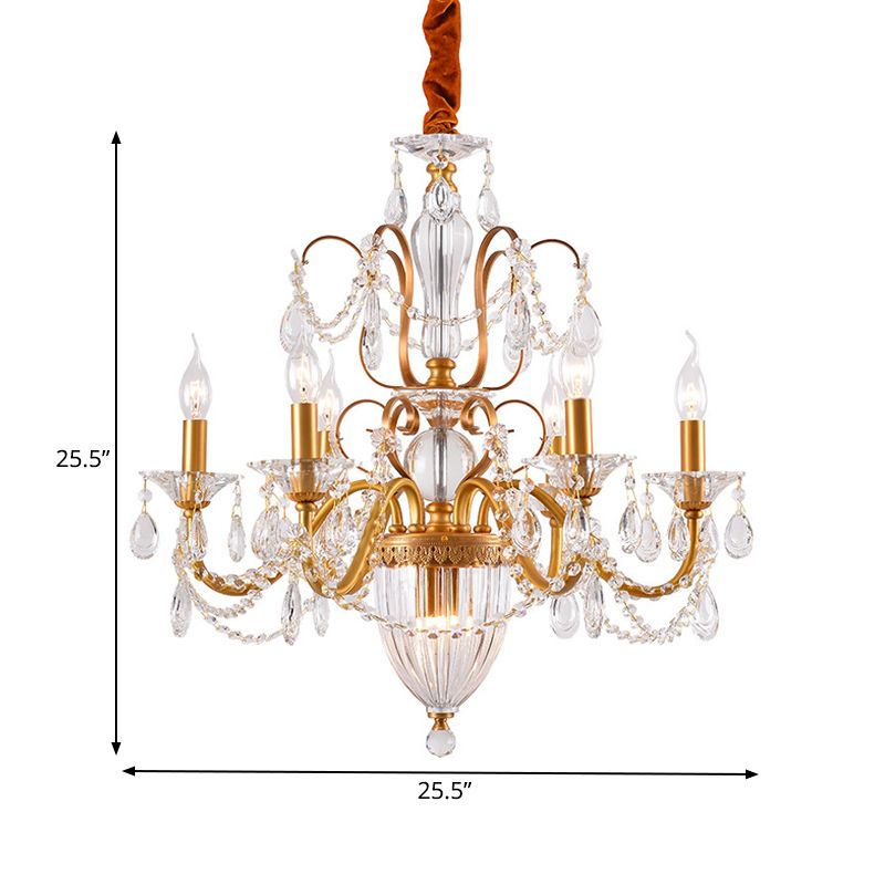 Gold Candlestick Hanging Chandelier Rural Crystal 6/8 Lights Bedroom Suspension Lighting