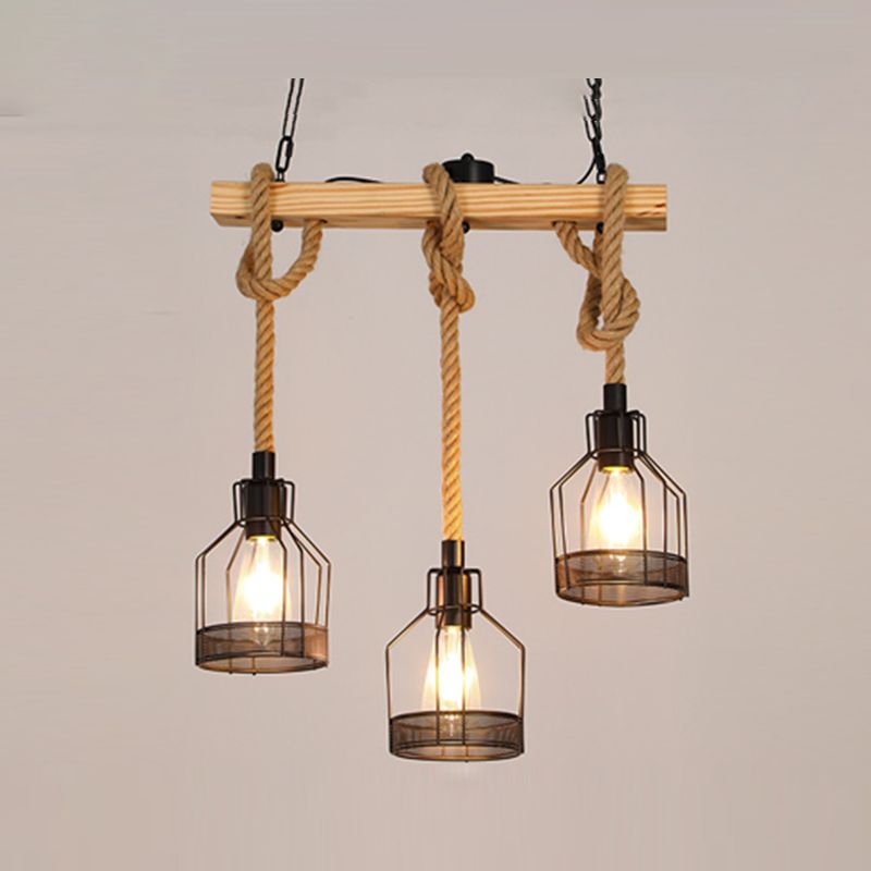 Colgante de isla múltiple de isla de metal industrial múltiple con cuerda natural