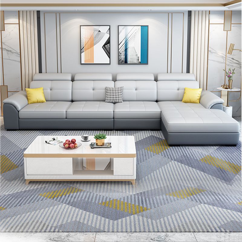 Zeitgenössische Kunstleder-/Leinenabschnitte 70 "D -Sofa mit reversibler Chaise und Lagerung