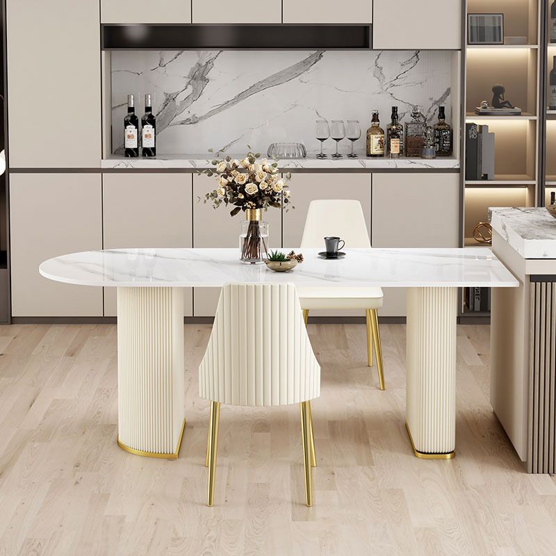 Modern Stone Dining Table White Double Pedestal Base Table for Dining Room