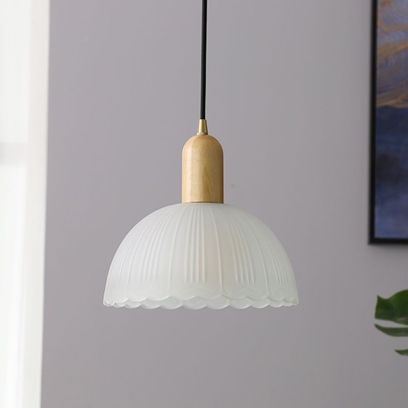 Witte koepelvormige hanglamp plafondlicht minimalistische stijl houten hanglamp lamp