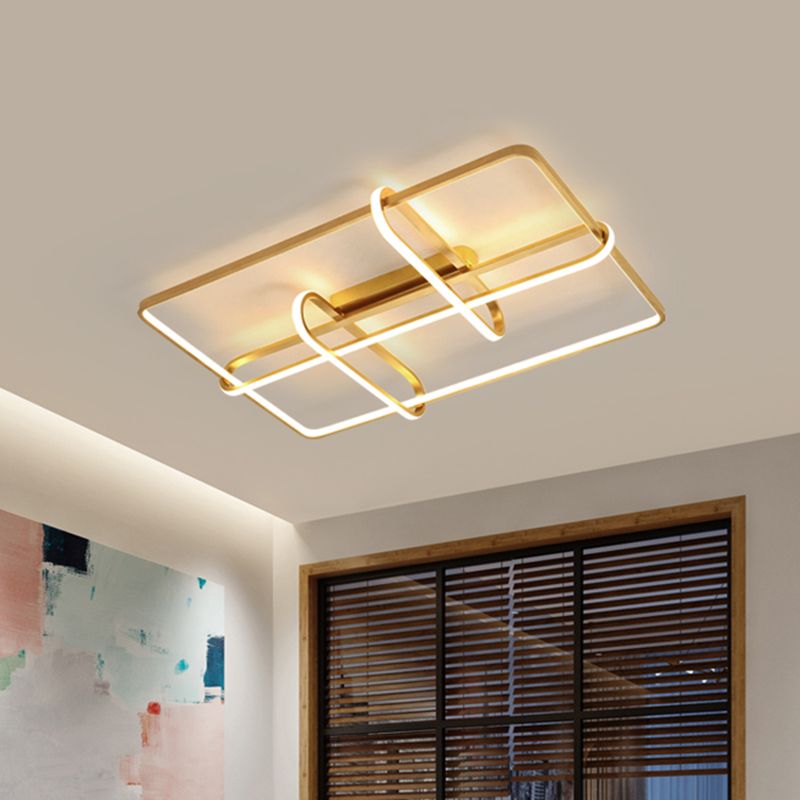 Acrylic Rectangular Frame Flush Mount Minimalist Gold LED Ceiling Lighting with Oblong Design for Living Room