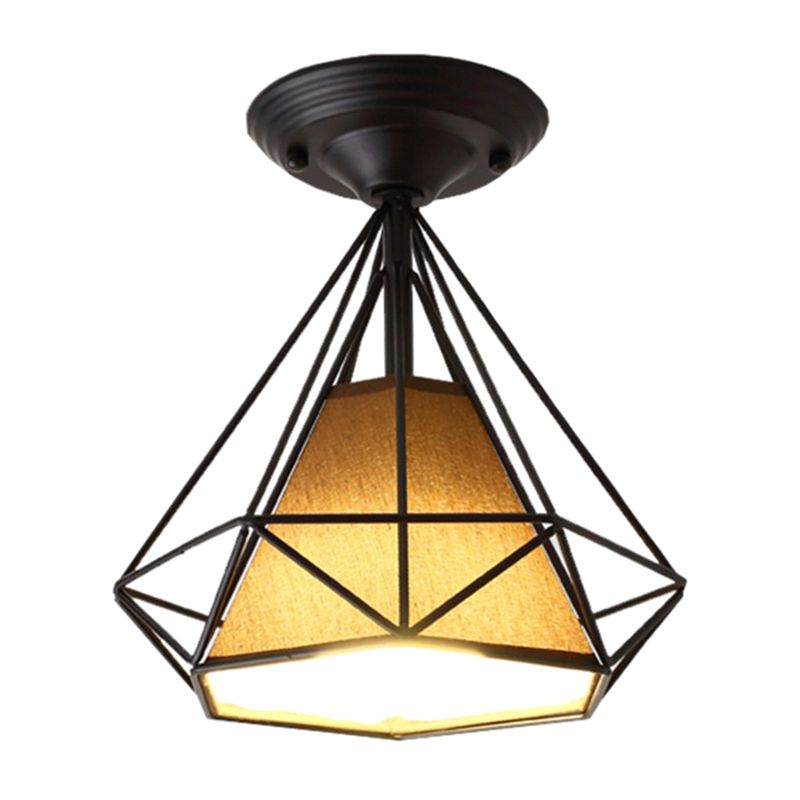 Diamond Cage Semi Flush Mount Lighting Retro Industrial Style Metal Ceiling Flush Mount Lights for Hallway