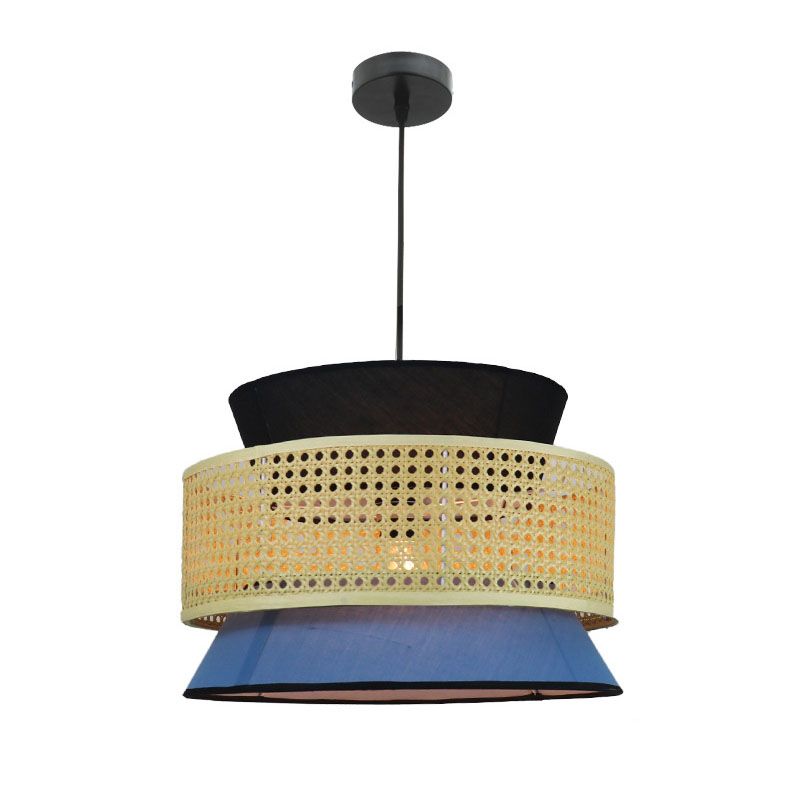 Novelty Asian Hourglass Pendant Lamp Bamboo Single Dining Room Ceiling Light with Mesh Screen in Beige