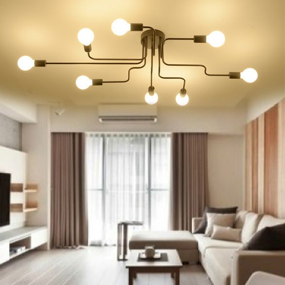 8 luces de estilo de techo de metal de estilo industrial Diseño de bombilla abierta
