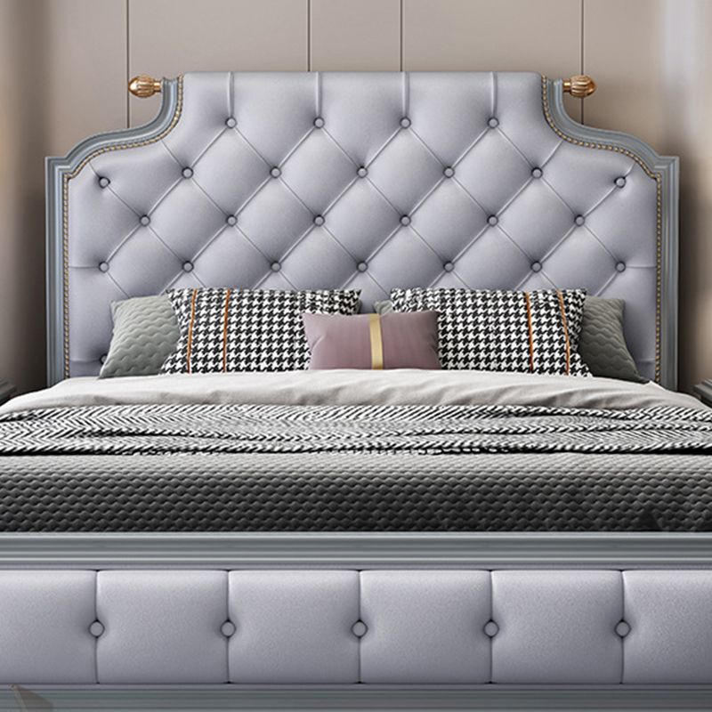 Tufted Upholstered Panel Bed with Nailhead Trim Victorian Solid Wood Bed Frame