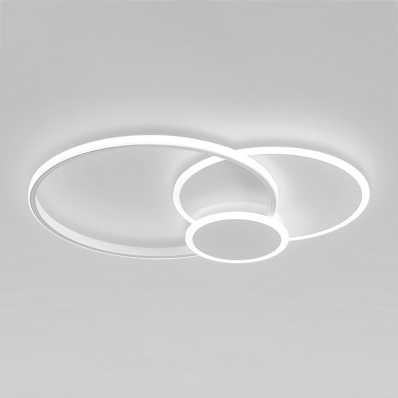 Round Shade Metal Flush Ceiling Light Modern Style 3 Lights Flush Mount Fixture in White