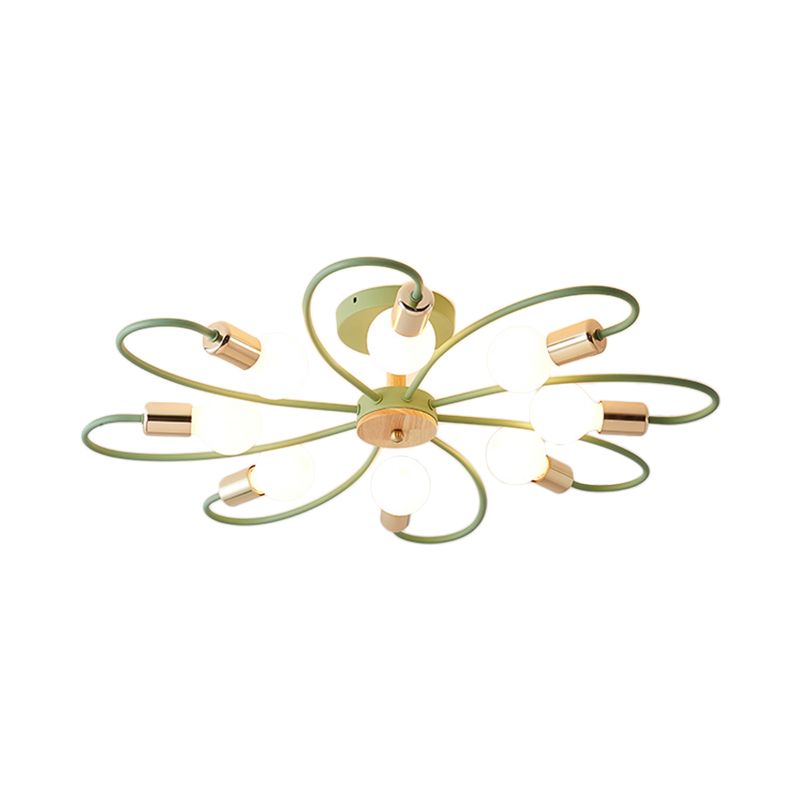 Spoutnik Lampe semi-encastrée contemporaine en métal 3/6/8 lumières Gris/vert Plafonnier semi-encastré avec bras incurvé