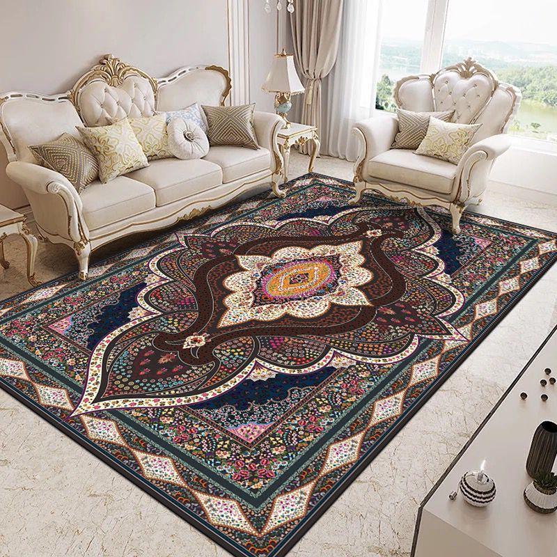 Red Medallion Carpet Polyester Pattern Rug Washable Carpet for Home Decor
