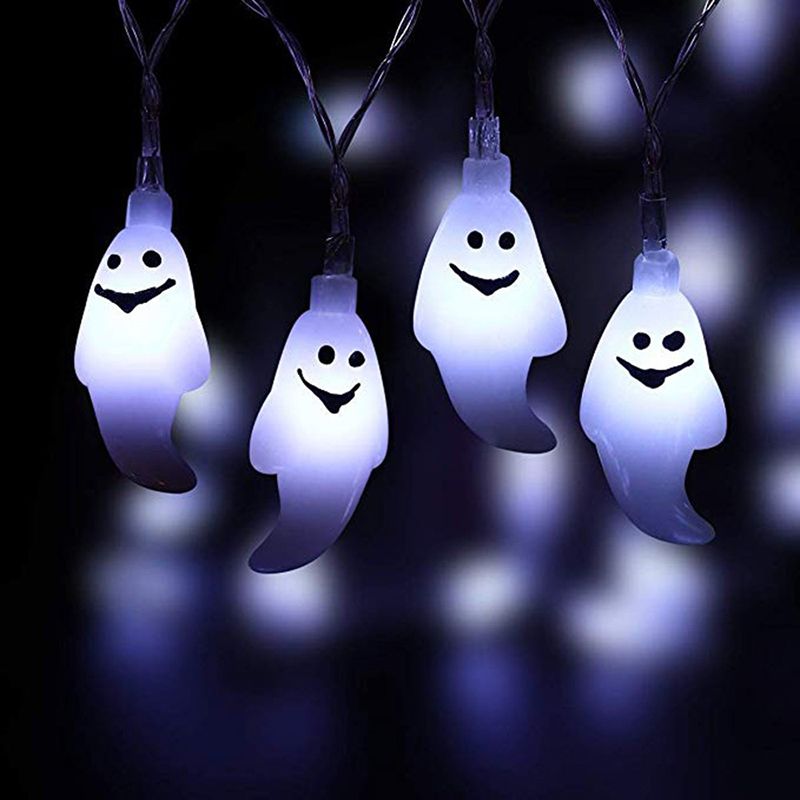 2 Pcs 4.9ft Plastic Halloween Ghost LED Fairy Light Modern White Battery String Lighting