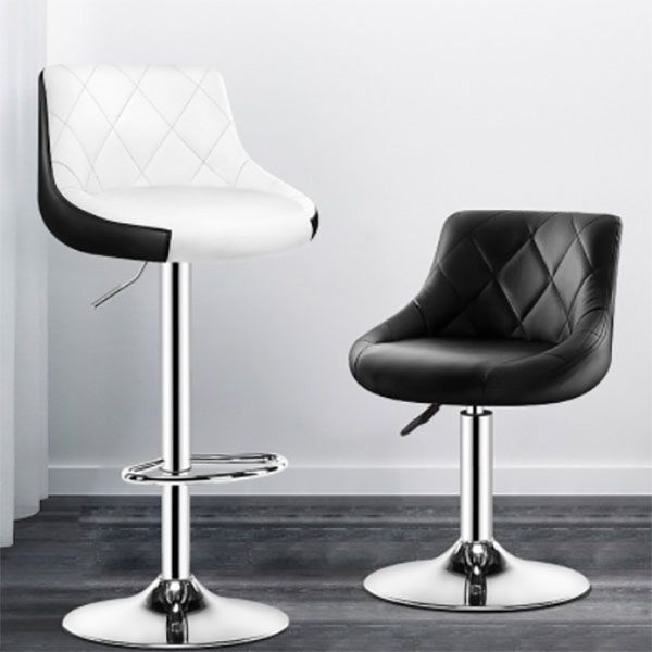 Scandinavian Metal Barstool Low Back Faux Leather Cushion Stool with Iron Base for Bar