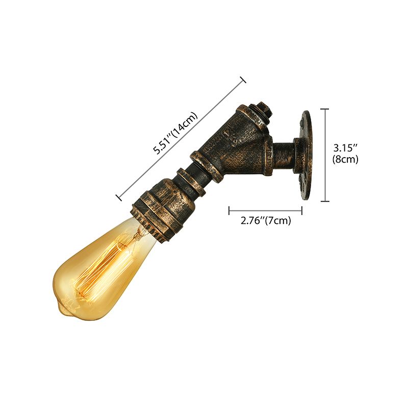 1 Light Wall Lighting Farmhouse Style Open Bulb Iron Mini Wall Mount Light with Water Pipe in Bronze
