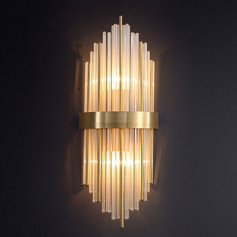Postmodern Brass Wall Light Gold Tubular Shape Wall Sconce with Crystal for Living Room