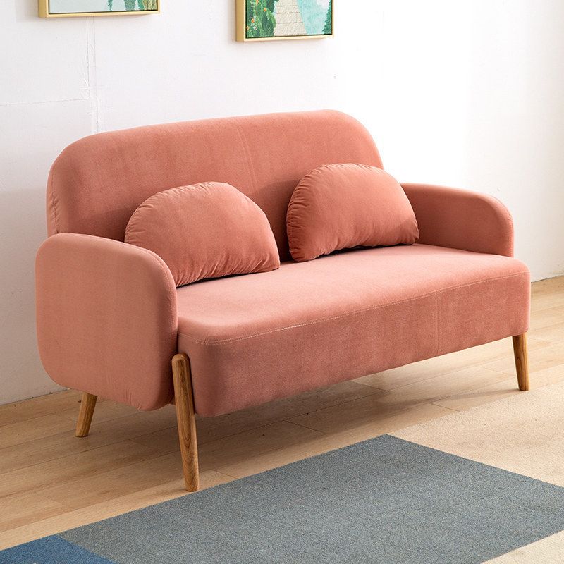 Scandinavian Loveseat with 2 Pillows and Square Arm for Apartment