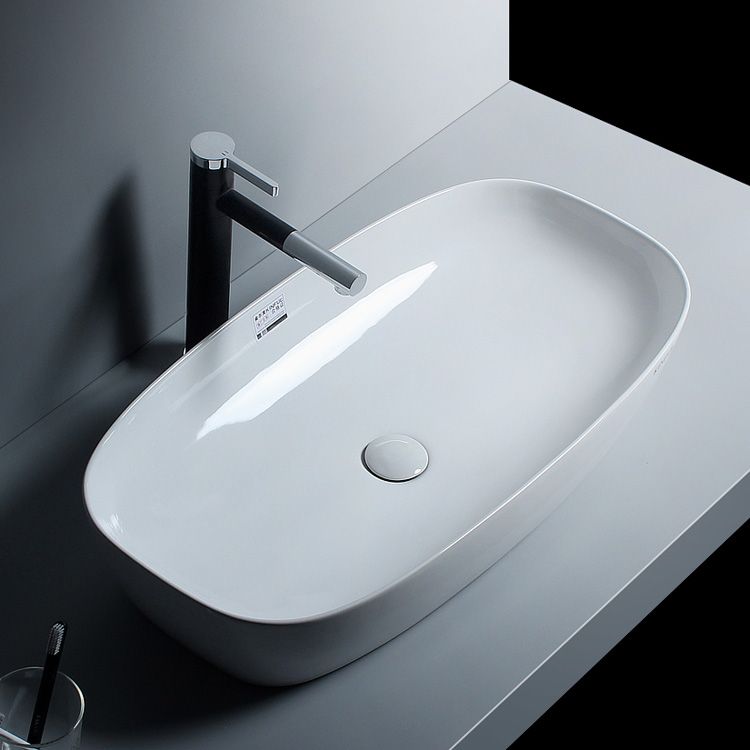 Porcelain Trough Sink Modern Simple Trough Bathroom Sink with Faucet Included