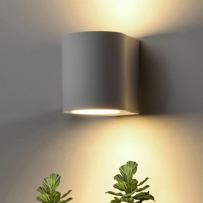 White Finish Cylinder Flush Wall Sconce Simple 1 Bulb Gypsum LED Up-Down Wall Lamp