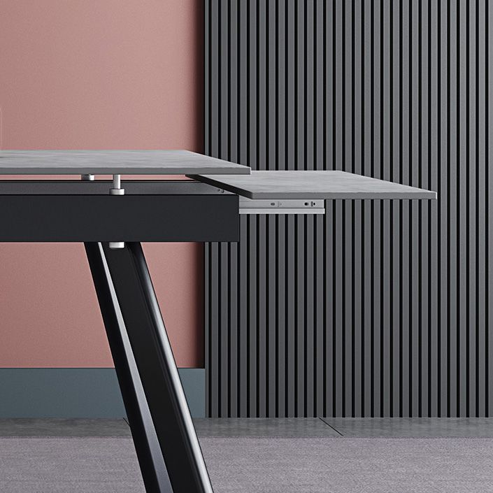 Mesa de comedor industrial rectangular extensible mesa de piedra sinterizada con 4 piernas negras