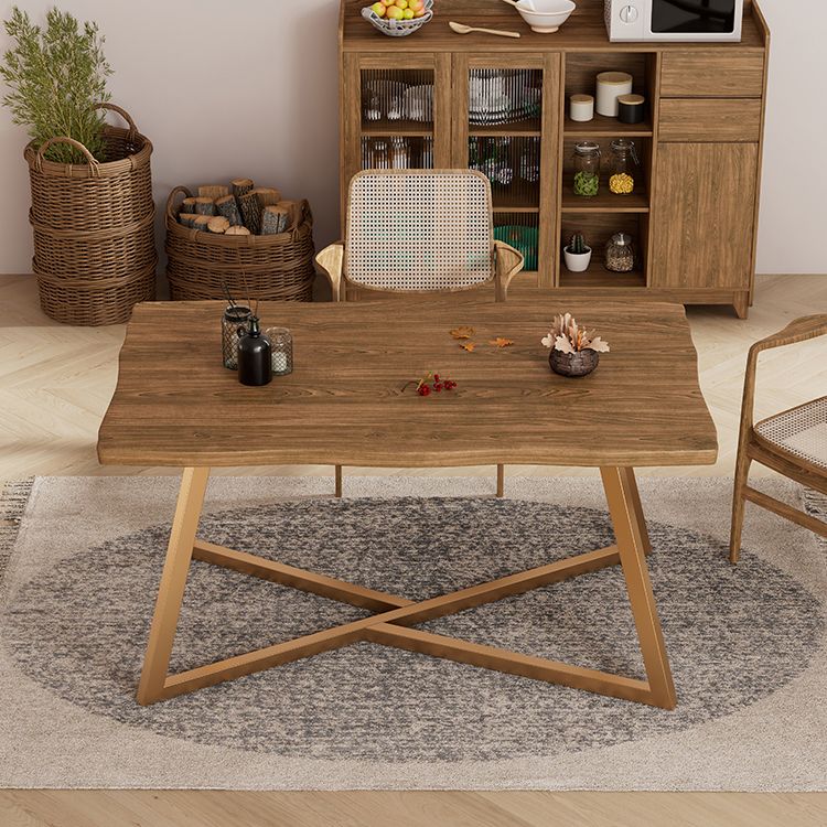 Gold Metal Base Dining Table Solid Wood Rectangle Dinner Room Kitchen Table