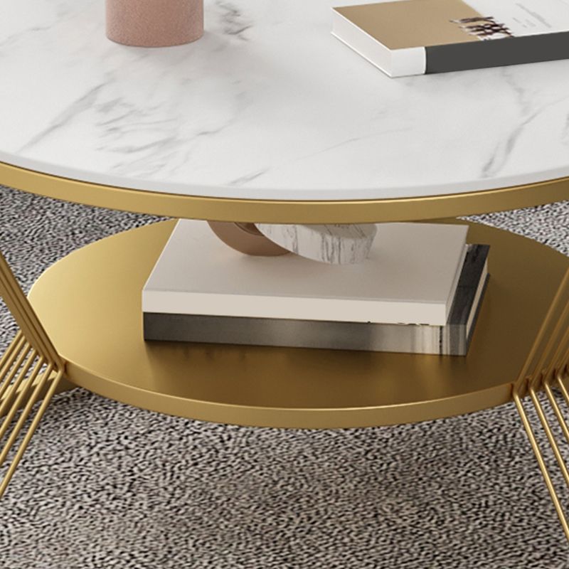 No Distressing Round Coffee Table Frame Single Coffee Table with Shelf
