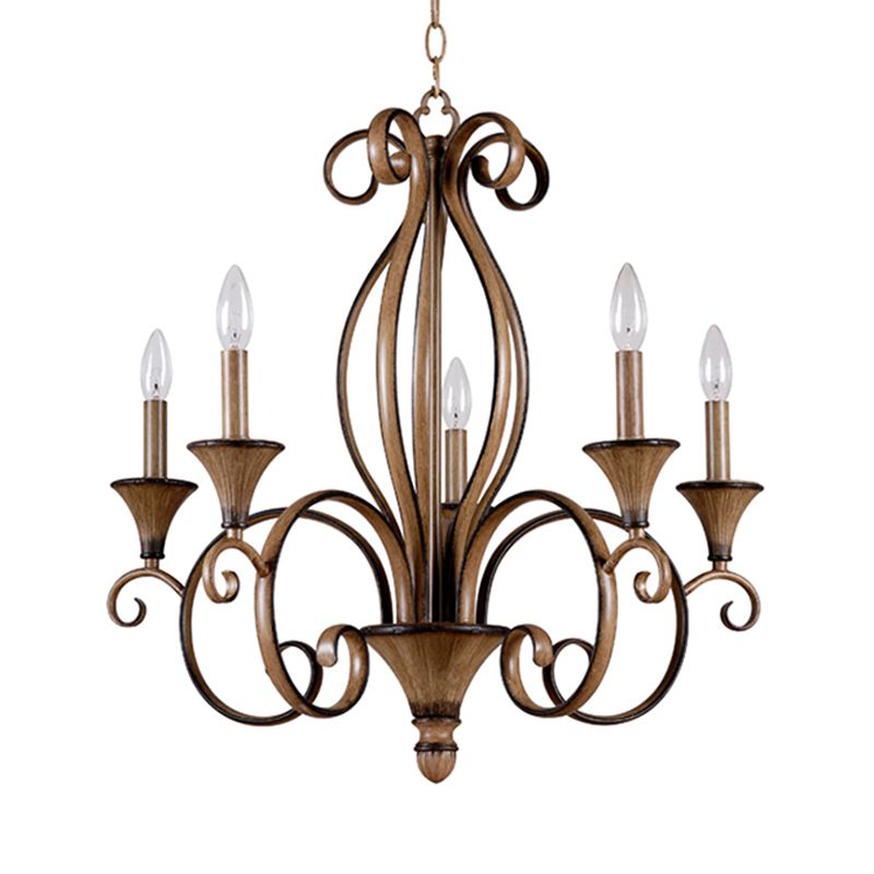 Metalen houten hanglampverlichting wervelde arm 5 lichten platteland kroonluchter lamp