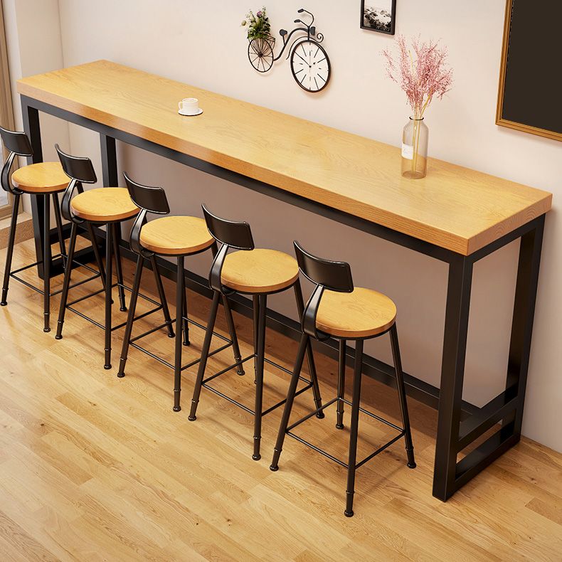 Industrial Rectangle Bar Dining Table Solid Wood Top and Iron Trestle Base Bar Table