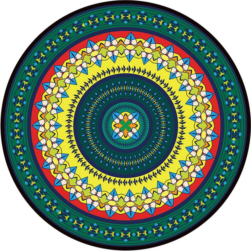 Bohemian Living Room Rug Multicolor Mandala Rug Polyester Stain Resistant Washable Anti-Slip Backing Rug for Hall
