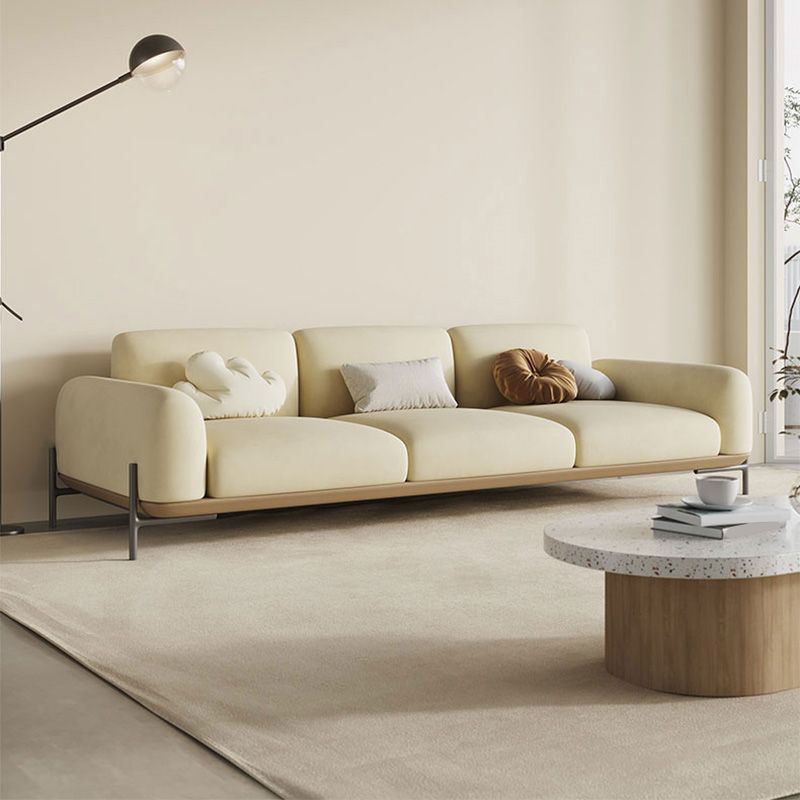 Standard Contemporary Faux Leather / Velvet Sofa Couch in Beige